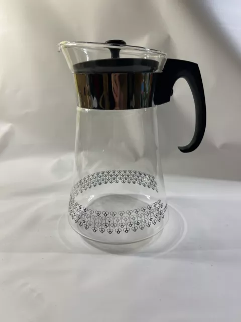 Vintage 1960s Pyrex Glass Coffee Juice Carafe Pot Black Bee Pattern 9.5"