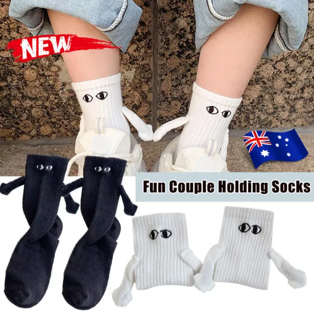 1/2Pairs Funny Magnetic Suction 3D Doll Couple Sock Holding Hand Socks To Couple