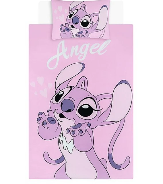 DISNEY CHRISTMAS LILO & Stitch Angel Pink Reversible Duvet Set Single