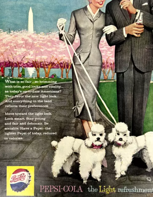 1959 Lovely Pepsi Cola Ever So Smart So Debonair Poodle Couple Vintage Print Ad
