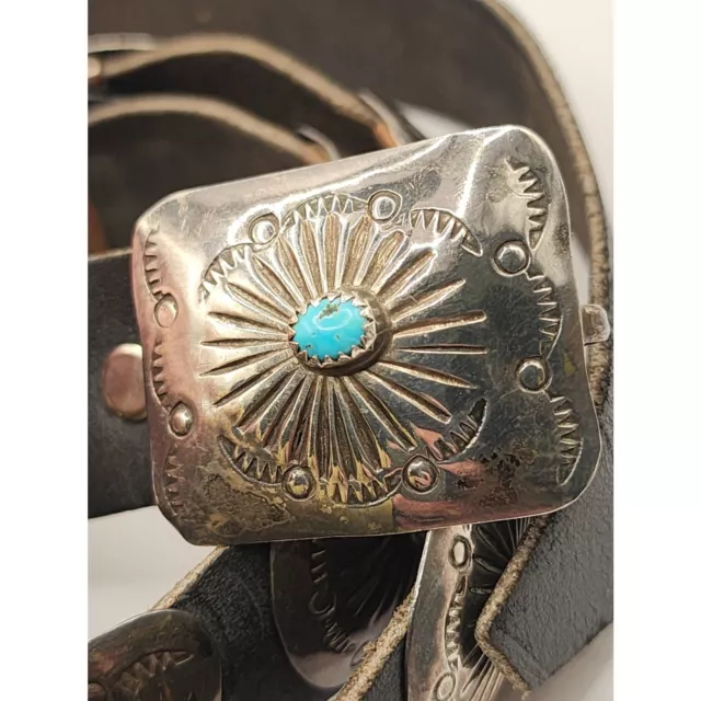 VINTAGE 1960'S LEATHER Sterling Silver Native American Concho Belt $479 ...