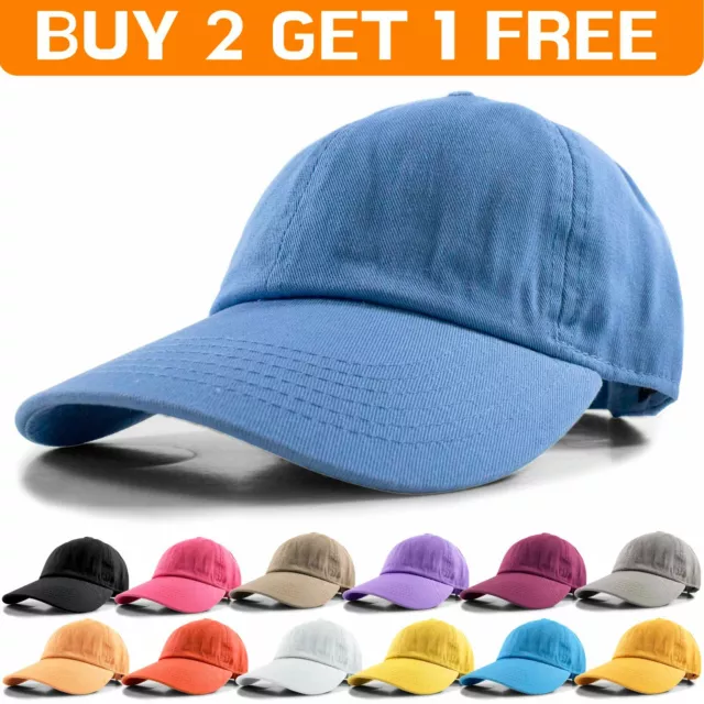 Plain Solid Polo Style Baseball Hat Washed Cotton Adjustable Cap Mens Womens