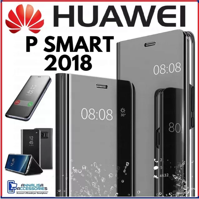 Cover Flip Per Huawei P Smart 2018 Custodia Libro Clear View 360 A Specchio Nera