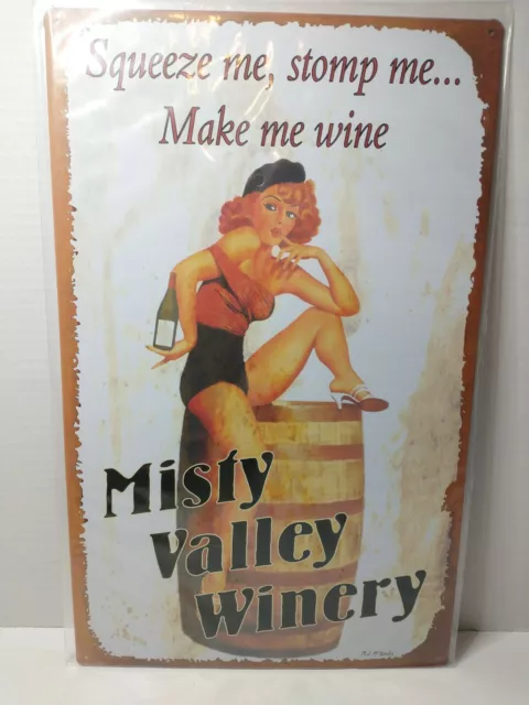 Misty Valley Winery Tin Metal Sign Decor Squeeze Me Stomp Me Make Me Wine 16x10