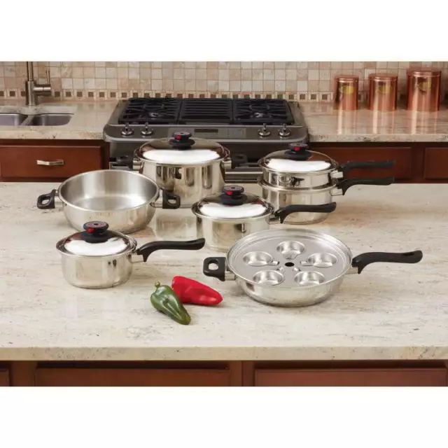 Waterless Stainless Cookware Maxam Pro 17 piece 7-Ply Stainless Steel Set