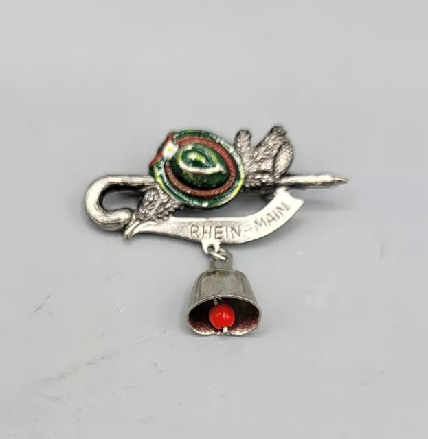 Vtg German Lapel Pin  Oktoberfest Rhein Main Mountaineering Hat Walking Stick