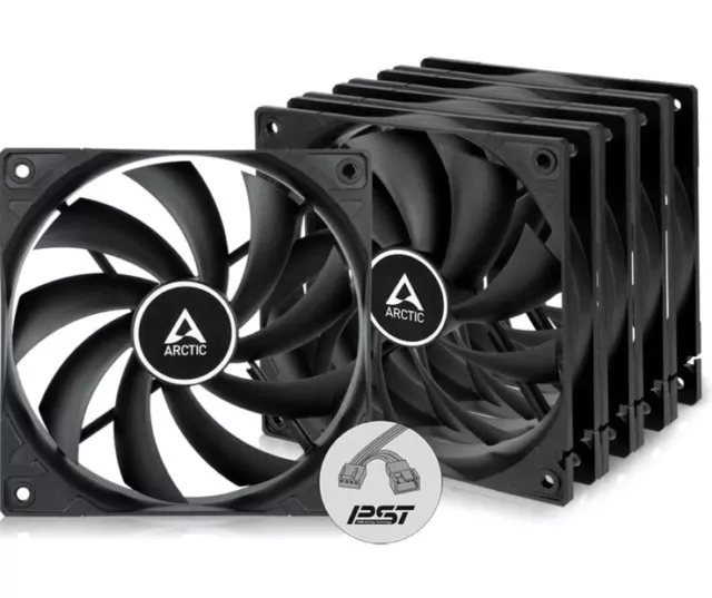 6 x Arctic F12 PWM PST 120mm Black PC Case Fans, 4 Pin - Daisy Chain