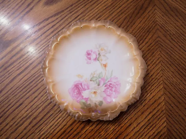 Antique MORITZ ZDEKAUER Austria Hand Painted Pink & White Flowers Dessert Plate