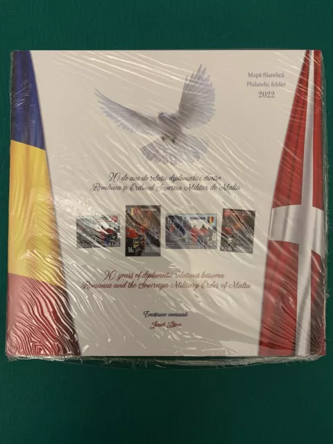 ROMANIA 2022, Folder Emissione CONGIUNTA SMOM -90 Rel. Diplomatiche -esaurito