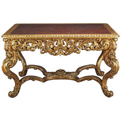A Large Italian Carved Gilt Wood Rococo Style Rectangular Center Table