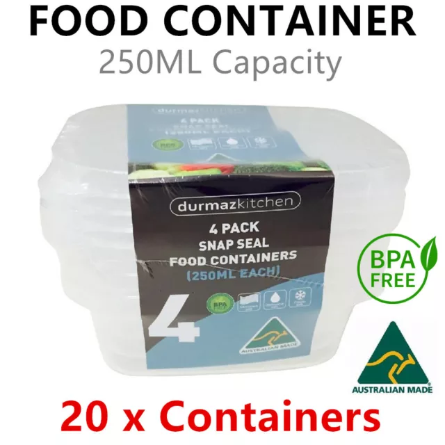 20 x Snap Seal Plastic Food Container 250ML Storage Meal Prep Takeaway Lunchbox