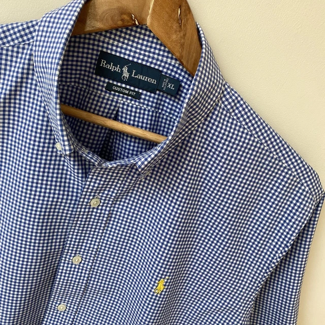 Polo Ralph Lauren Camicia Extra Large (XL) Blu Gingham Check Uomo Adatta Personalizzata