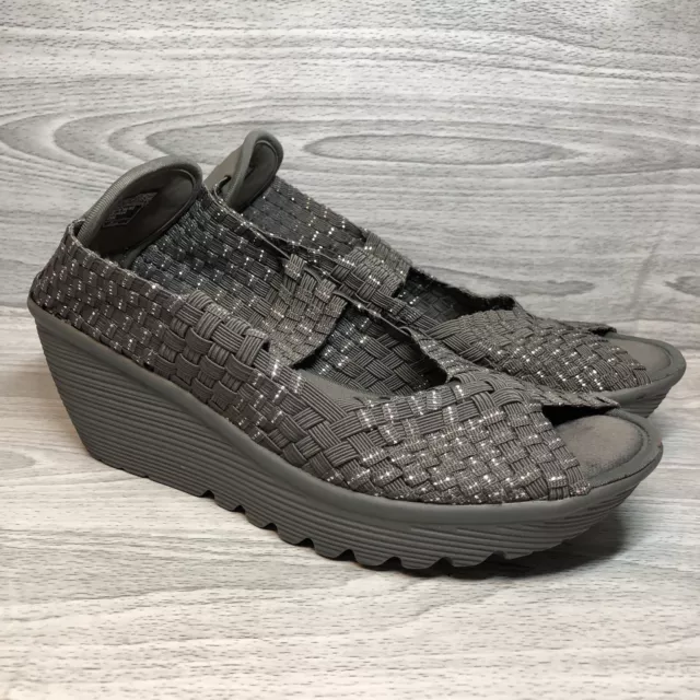 SKECHERS WEAVE WEDGE Sandals UK 7 Slip Ons Shoes Stretch Memory