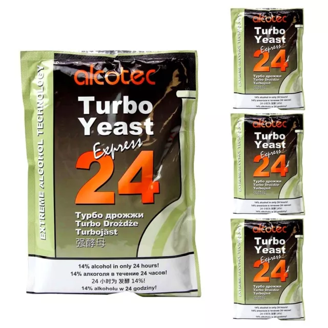 4 x ALCOTEC 24 HOUR TURBO SUPER YEAST - Home Brew Spirit 25 Litres In 24 Hours