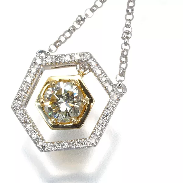 Auth DALUMI Necklace Diamond 0.50ct 18K 750 White Yellow Gold/PG