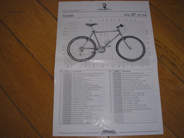 MOUNTAIN BIKE MTB ATALA UP OS 2300 SCHEDA TECNICA CON CODICI RICAMBI