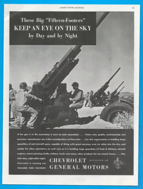 1943 WWII Chevrolet GM cannons soldiers anti aircraft vintage PRINT AD military