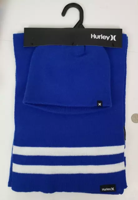 Hurley Blue Hat And Scarf Set Mens New Yorker Beanie Gift Striped One size