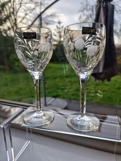 Boxed Pair Stuart Crystal Cascade Wine Glass 1st Quality Signed New Boxed