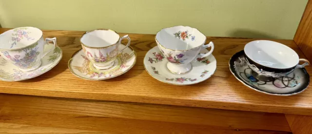 Lot of 4 Misc Teacups, Royal Albert, Cherry China, Demitasse Dragon, Wellington