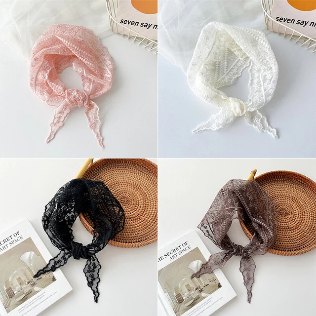 Floral Lace Triangle Scarf Crochet Flower Neck Scarf Embroidered Small Shawl UK