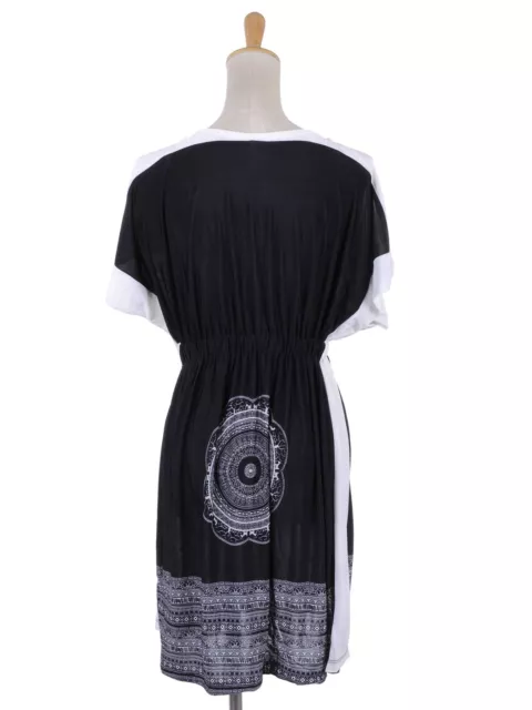 S/M Fit Black & White Ethnic Inspired Print Split Sleeve Caftan Dress 2