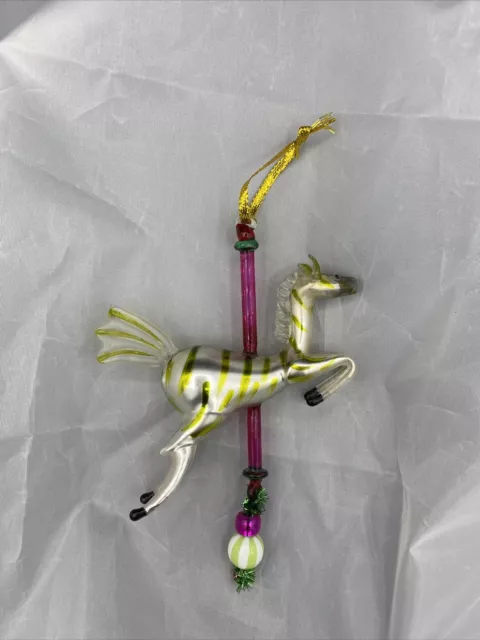 Colorful Vintage hand blown glass horse ornament