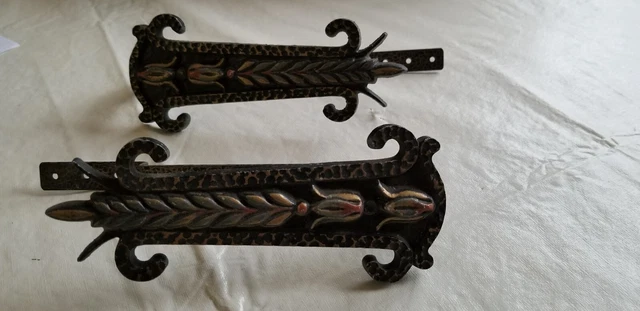 Pr Antique Art Deco Victorian Metal Curtain Drapery Tie Back Holders Hooks
