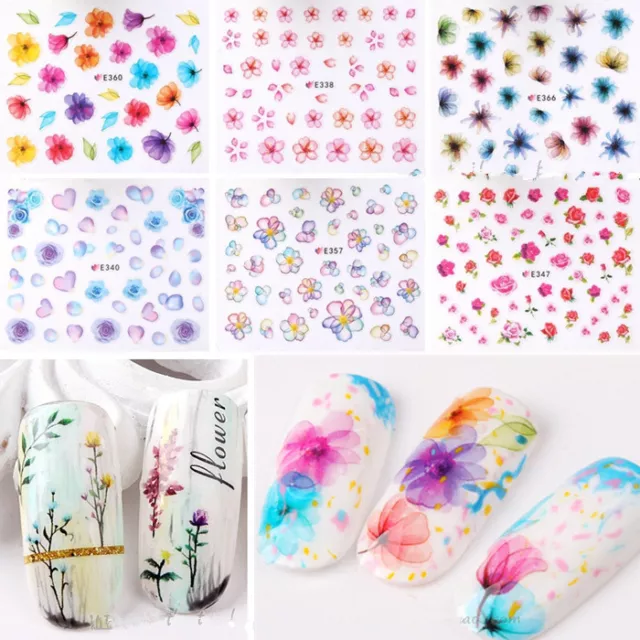 3D Nail Art Transfer Stickers 50 Sheets Flower Decals Manicure Decor Glitter