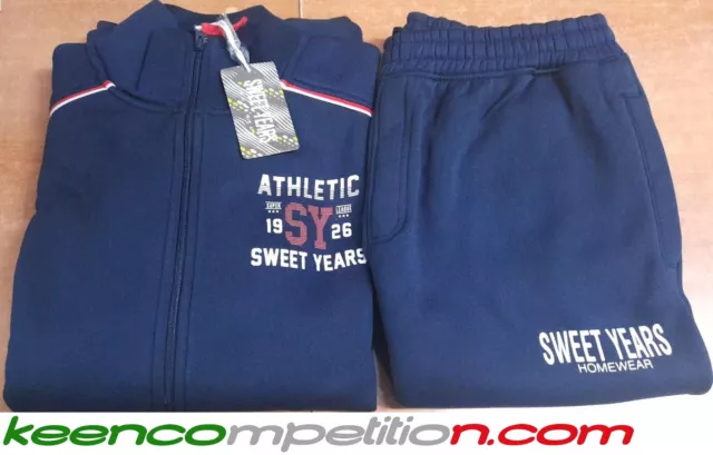 Sweet Years Tuta Uomo Felpata Invernale Giacca Aperta Zip Intera In Felpa Blu