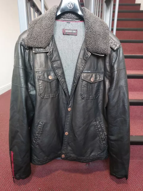 Vintage MITGLIEDER NUR Jacke schwarz, Leder Herren. Größe Large
