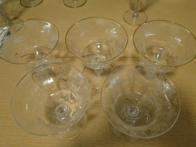 5 Cambridge Rosepoint Sherbets, 3 w/ Gold Rims, 2/ without, Exc. Cond.