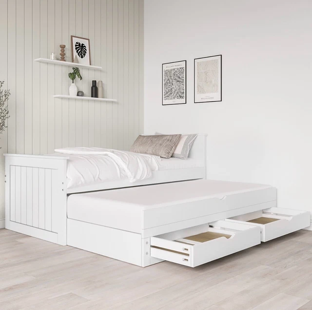 GUEST BED IN White with Pull Out Trundle and Drawers £429.95 - PicClick UK