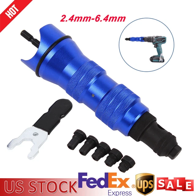 NEW Blind Rivet Gun Adapter Drill Set Electric 2.4-6.4mm Nut Riveting Insert Kit