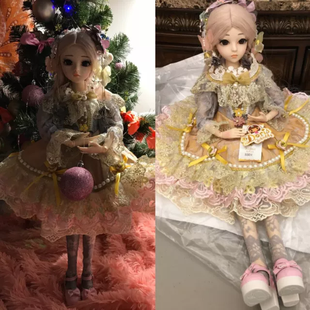 Full Set BJD Doll 1/3 Ball Jointed Girl Dolls with Face Eyes Dress Makeup Gifts