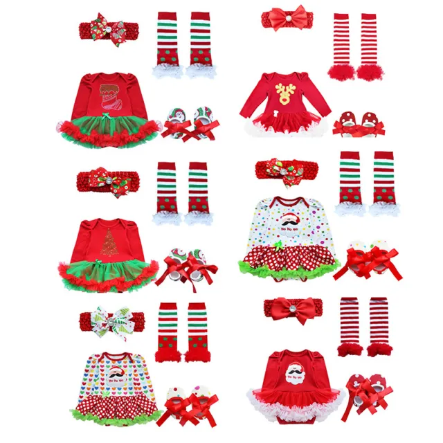 US Baby Girls Christmas Dress Costumes Headband Leg Shoes Tutu Skirts Outfits