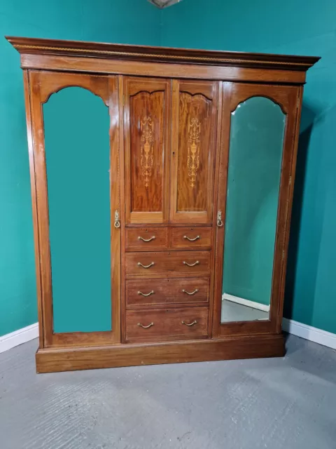 An Antique Edwardian Mahogany Triple Wardrobe ~Delivery Available~