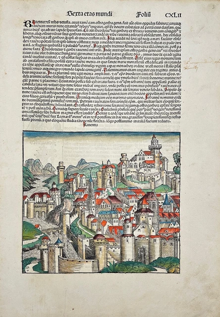 Rare Woodcut - Ravenna - Capital City of Both the Western Roman Empire - Schedel