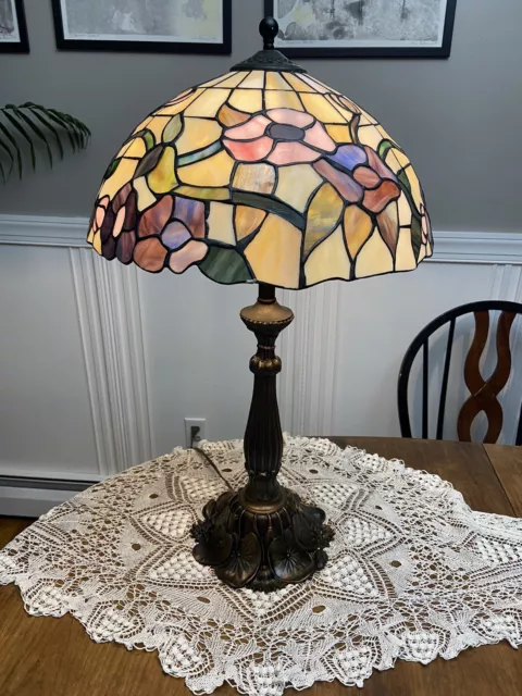 Meyda Tiffany Bronze Lamp 10101 Lily 18" w/Tiffany Style Stained Glass Lampshade