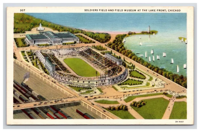 Postcard: IL Soldiers Field, Field Museum, Lake, Chicago, Illinois - Unposted