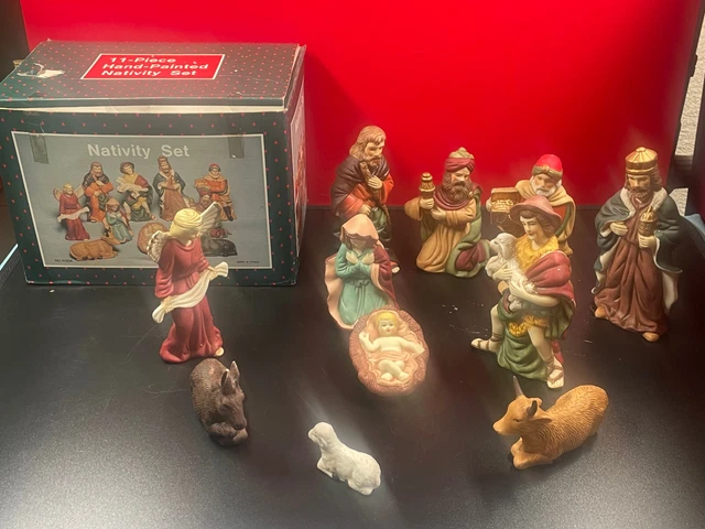 Figurines Crèche 11 Pièces - Céramique - 7x4x7.5cm - Décoration Noël Traditionnelle