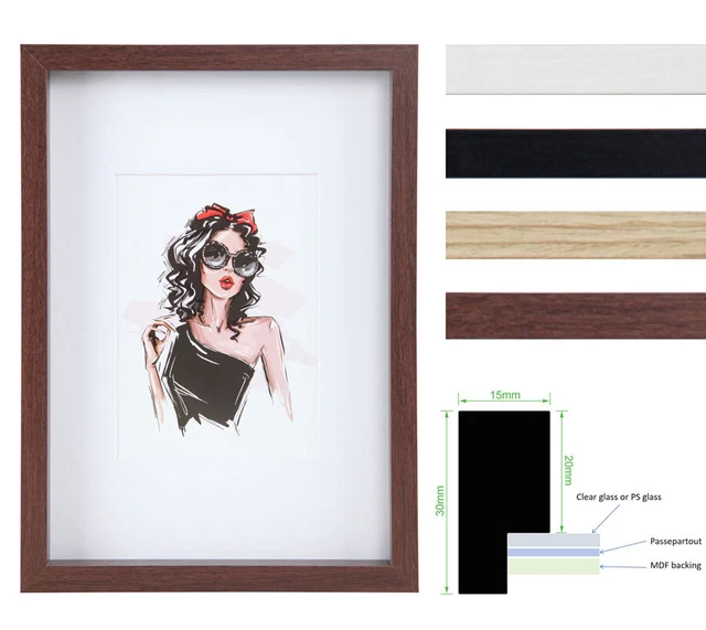 Holzrahmen DIN A4 Mit Passepartout - Bilderrahmen Mit Kunststoffglas