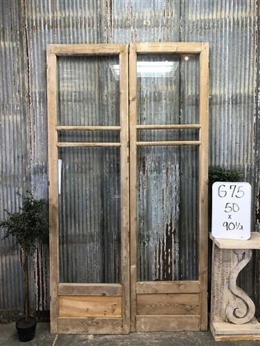 Antique French Double Doors (50x90.5) 3 Pane Glass European Doors G75