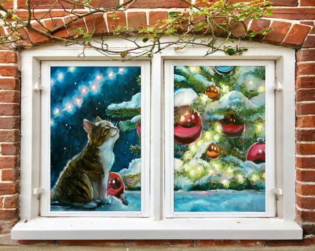 3D Cute Cat O275 Christmas Window Film Print Sticker Cling Stained Glass Xmas Fa