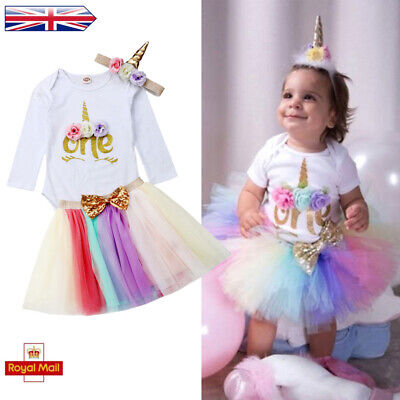 Baby Girl First 1st Birthday Romper Outfit Tutu Skirt Dress Headband Clothes Set