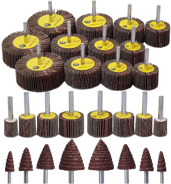 Abrasive Flap Wheel Sander Set,28 Pack 80 Grit 1/4" Shank Mounted Aluminum Oxide