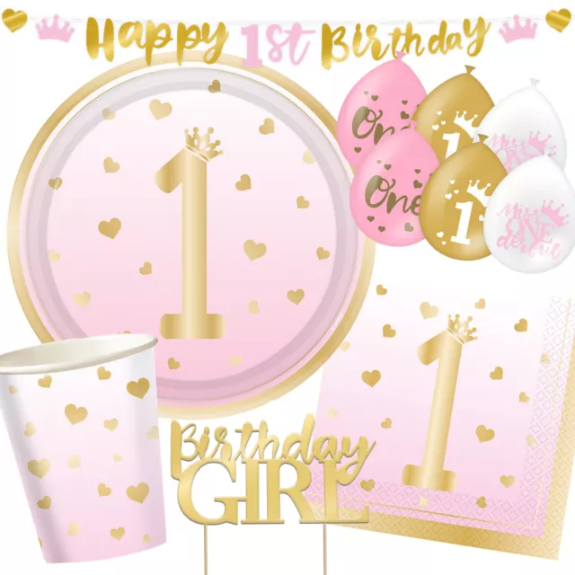 1. GEBURTSTAG MÄDCHEN - Geschirr Deko Erster Kindergeburtstag Birthday GIrl Set