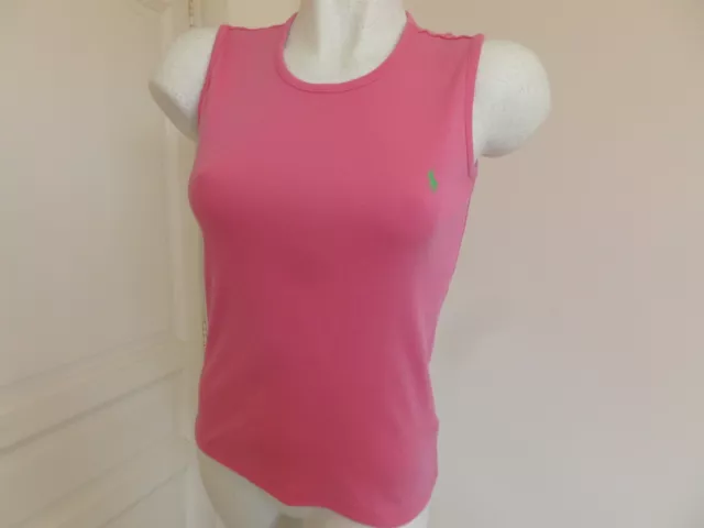 Haut Tee Shirt Debardeur Ralph Lauren Sport Coton Rose Fushia T.36 / 38