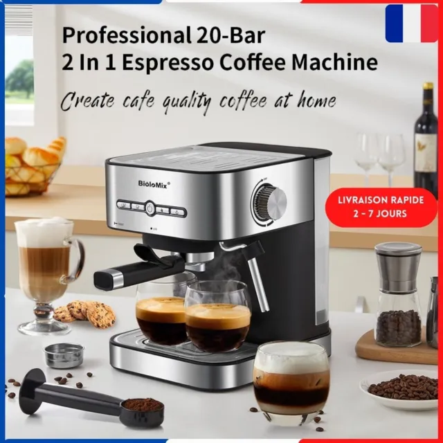 BioloMix – Machine à café expresso Semi-automatique, 1050W, 20 bars, avec mousse