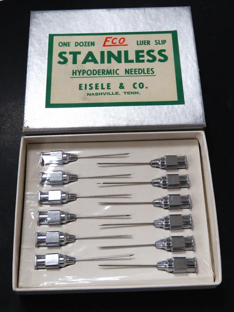 VINTAGE MEDICAL MATERIAL STAINLESS 12 HYPODERMIC NEEDLES EISELE & co ** UNOPENED